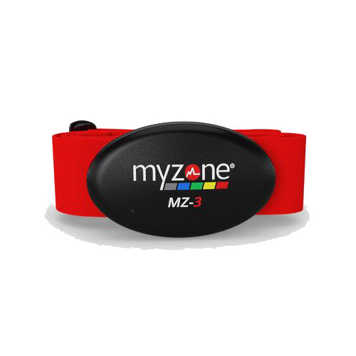 myzone mz3 red exercise band with black branded centre.