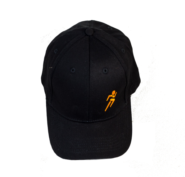Black baseball cap with orange Power to Move logo.